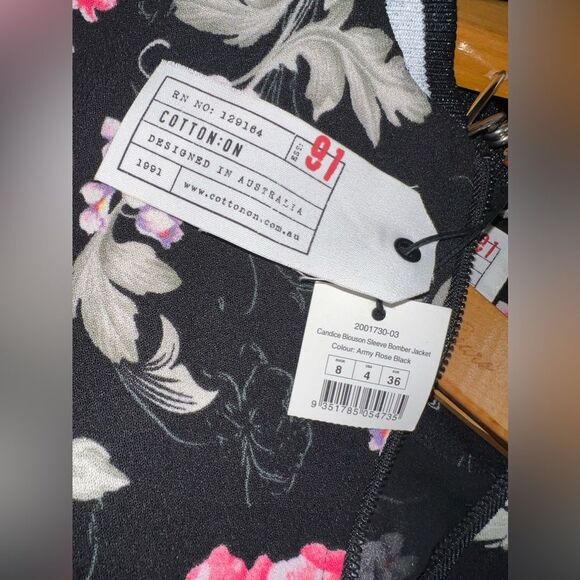 Cotton On Candice Blouson Sleeve Bomber Jacket in Army Rose Black Size 4 NWT - Picture 5 of 9